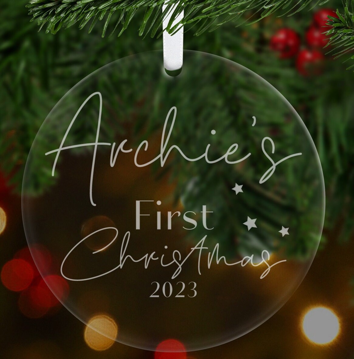 Personalized Baby's First Christmas Ornament: Engraved Acrylic Bauble