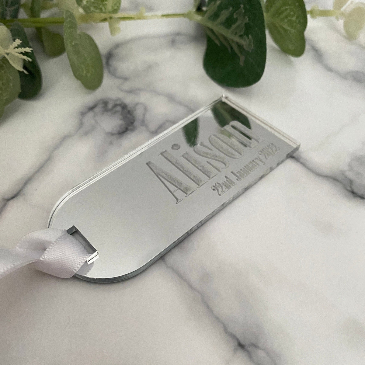 Silver Acrylic Luggage Tag wedding Place Card