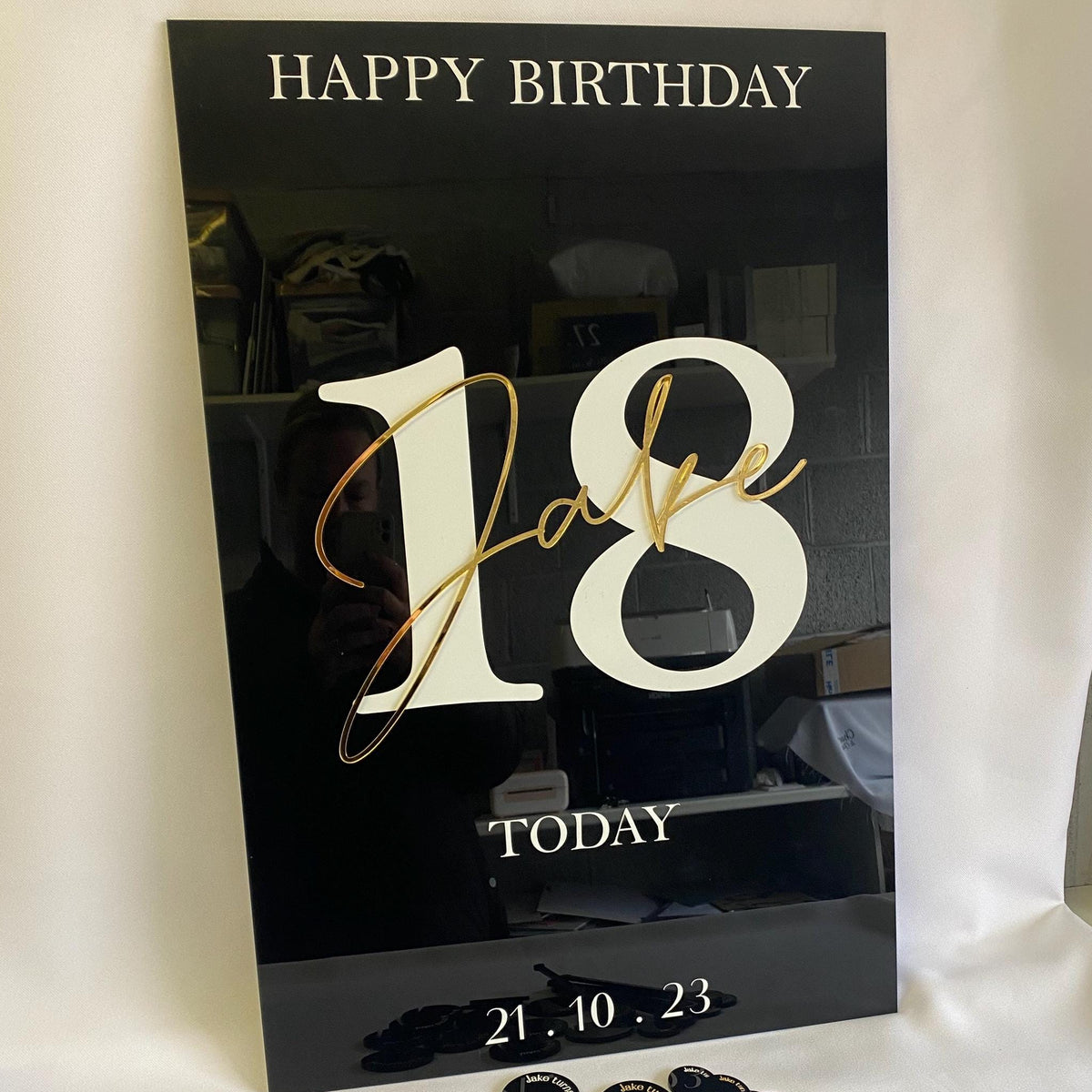 Black acrylic birthday welcome sign