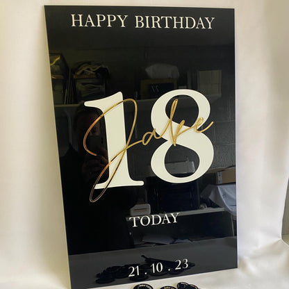 Black acrylic birthday welcome sign