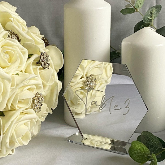 Engraved Wedding Table Number - hexagonal