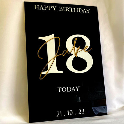 Acrylic Birthday Welcome Sign saying 'Happy Birthday Jake 18 Today' 