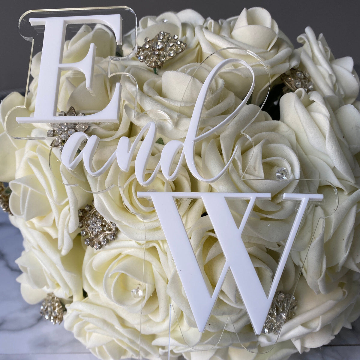 Double Layer Wedding Cake Topper in white and clear acrylic