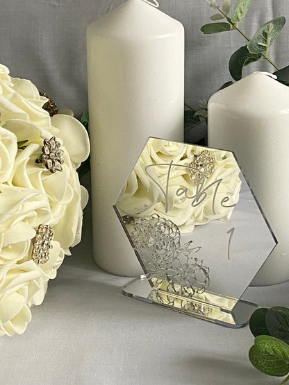 Engraved Peony Wedding Table Number