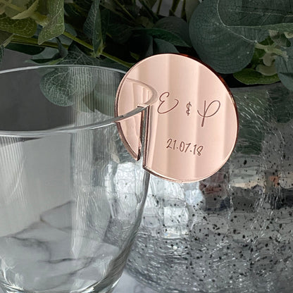 Engraved Wedding Drinks Place Card with bridal couples initials and wedding date engraved