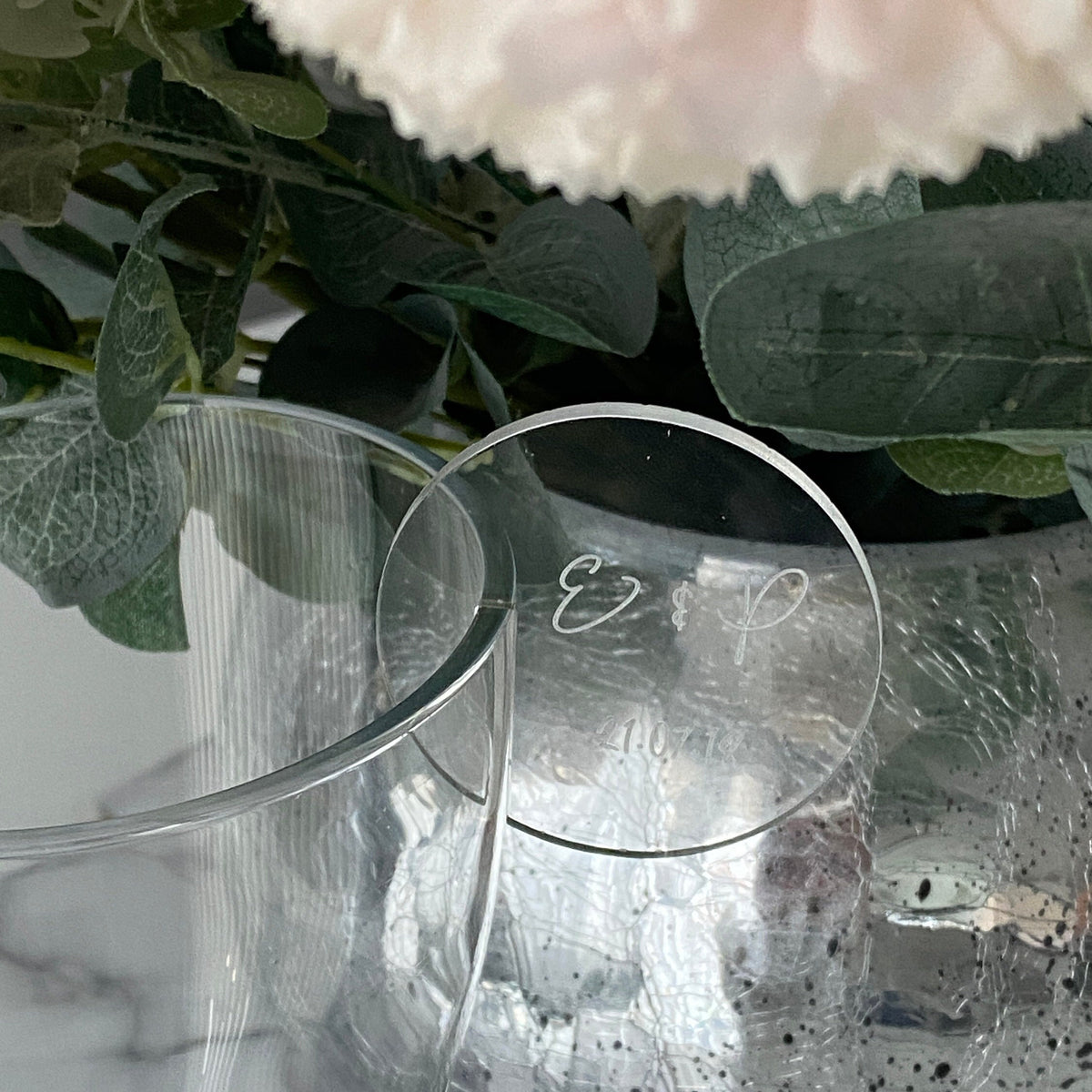 Engraved Wedding Drinks Place Card with couples initials and wedding date