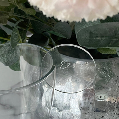 Engraved Wedding Drinks Place Card with couples initials and wedding date