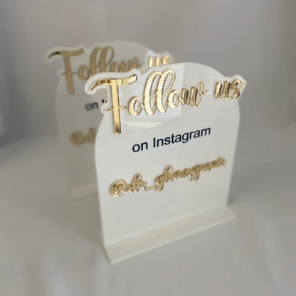 Follow Us Business Social Media Sign in white and gold acrylic