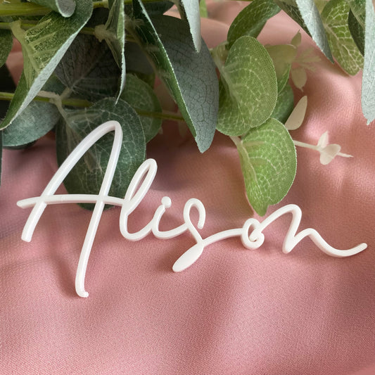 Laser Cut Script Wedding Place Name saying Alison