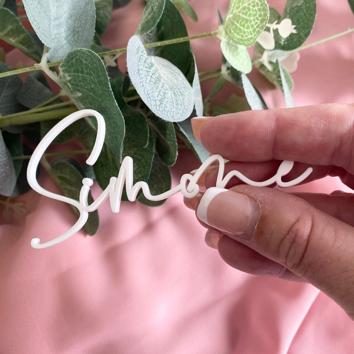 White Acrylic Laser Cut Script Wedding Place Name