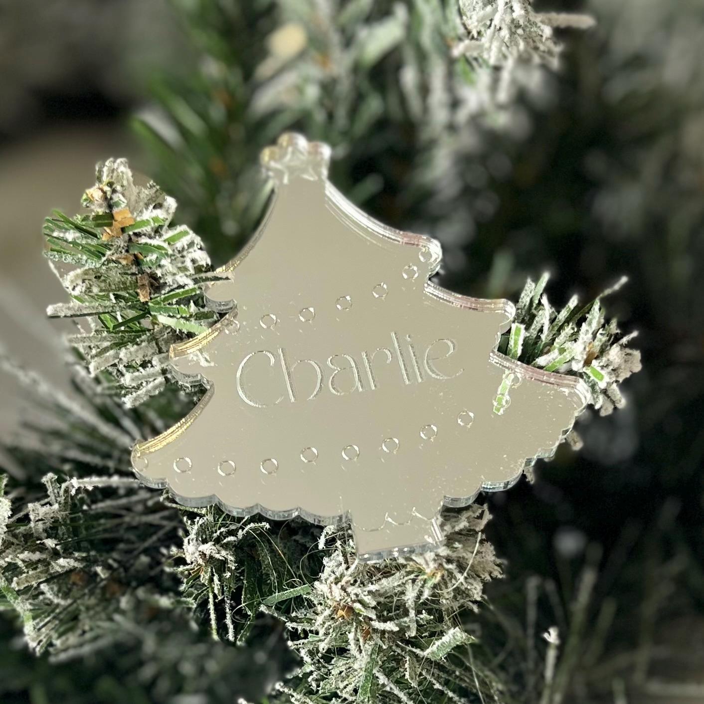 Decorative Personalised Christmas Tree Place Name with 'Charlie' engraved 