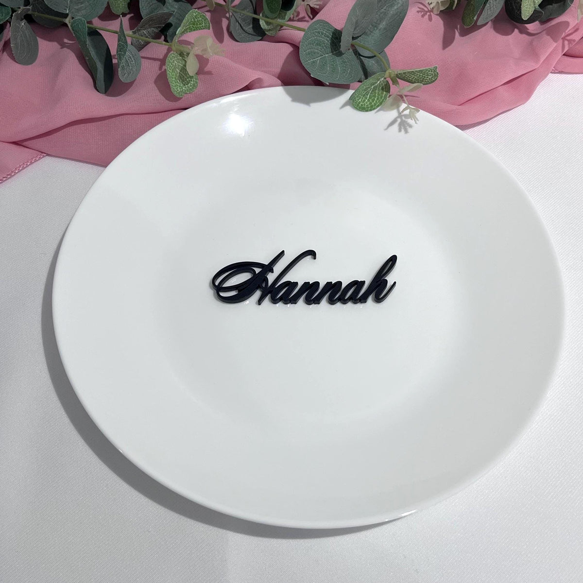 Wedding dinner setting with Personalised Laser Cut Wedding Place Name 'Hannah' 