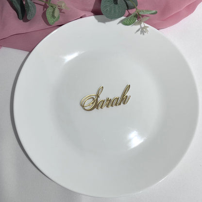 Personalised Laser Cut Wedding Place Name 'Sarah' in gold mirror acrylic