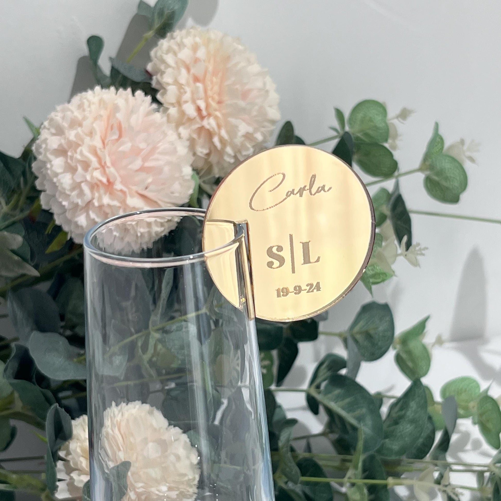 Engraved Wedding Place Setting Glass Charms
